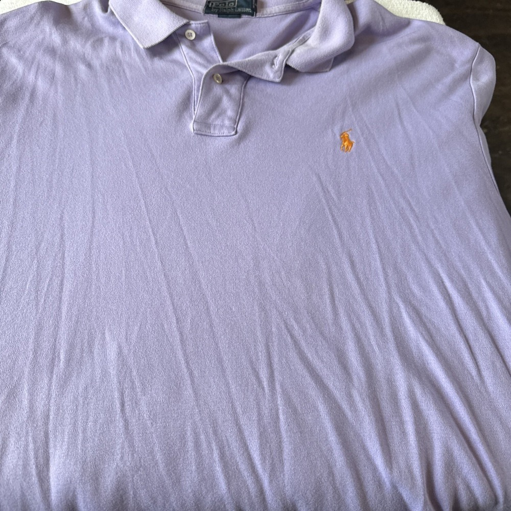 Polo Ralph Lauren Mens XL Purple Short Sleeve Pique Polo Shirt Orange Pony Logo - Picture 2 of 4
